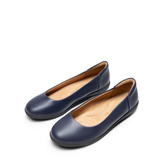 BURUDANI Womens Ballerina Comfortable Round Toe Ballet Flats Slip on Dress Shoes NAVY Size 9