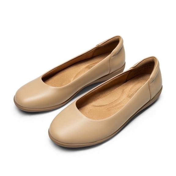 BURUDANI Womens Ballerina Comfortable Round Toe Ballet Flats Slip on Dress Shoes NUDE Size 8.5