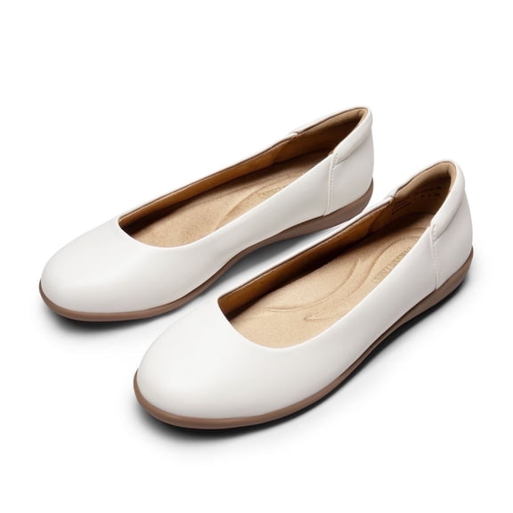 BURUDANI Womens Ballerina Comfortable Round Toe Ballet Flats Slip on Dress Shoes WHITE Size 8