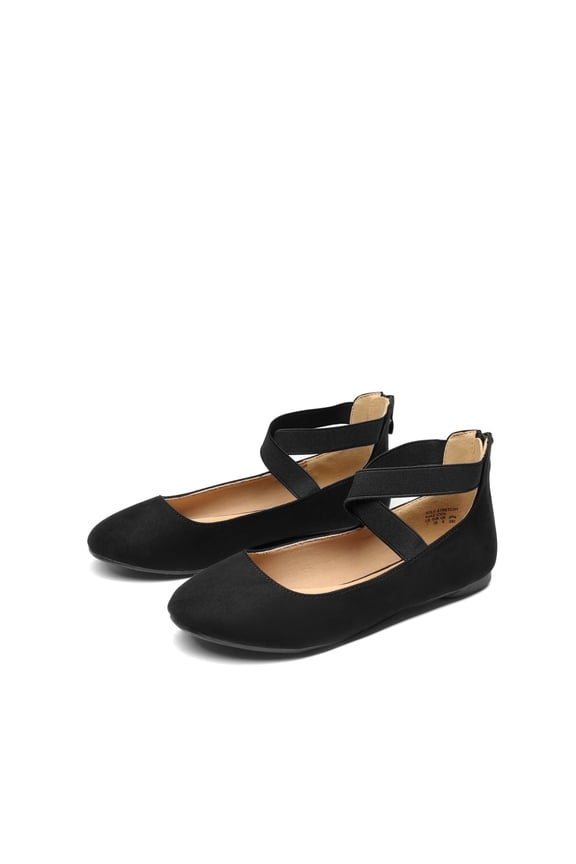 Womens Ballet Flats Elastic Ankle Strap Mary Jane Slip On Shoes Black Size 5.5
