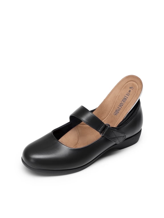 Womens Ballet Mary Jane Flats Non-Slip Comfortable Dress Shoes with Ankle Strap Wide Width