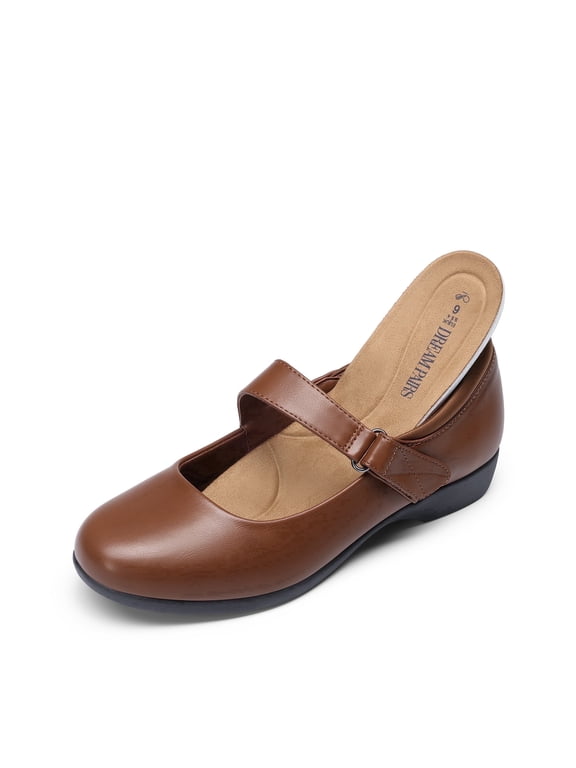 Womens Ballet Mary Jane Flats Non-Slip Comfortable Dress Shoes with Ankle Strap Wide Width