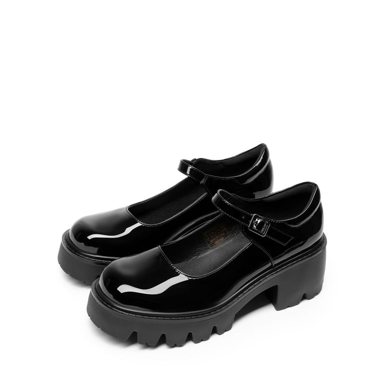BURUDANI Womens Ballet Mary Jane Low Heel Chunky Ankle Strap Pumps