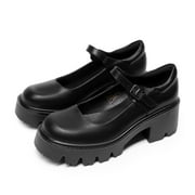 BURUDANI Womens Ballet Mary Jane Low Heel Chunky Ankle Strap Pumps Non-Slip Platform Dress Shoes Round Toe NAVY Size 9.5
