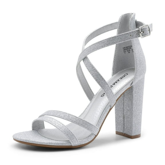 BURUDANI Womens Chunky Heels 4 inch High Multi Strap Soft Comfort Block Heeled Wedding Sandals