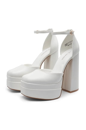Womens High Chunky Platform Block Heels Square Toe Ankle Strap Dress Wedding Party Pumps Shoes