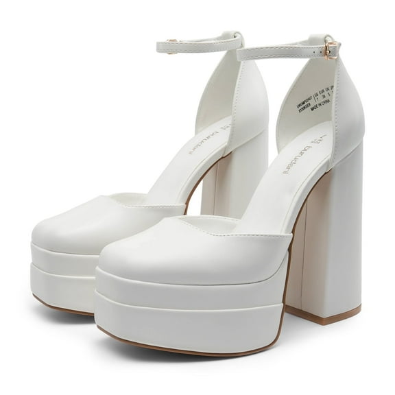 BURUDANI Womens High Chunky Platform Block Heels Square Toe Ankle Strap Dress Wedding Party Pumps Shoes