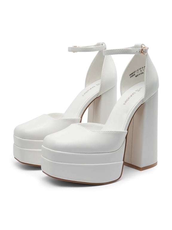 Womens High Chunky Platform Block Heels Square Toe Ankle Strap Dress Wedding Party Pumps Shoes