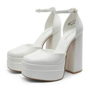 BURUDANI Womens High Chunky Platform Block Heels Square Toe Ankle Strap Dress Wedding Party Pumps Shoes