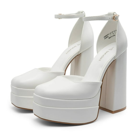 BURUDANI Womens High Chunky Platform Block Heels Square Toe Ankle Strap Dress Wedding Party Pumps Shoes