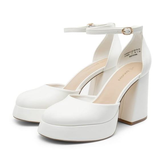BURUDANI Womens High Chunky Platform Block Heels Square Toe Ankle Strap Dress Wedding Party Pumps Shoes