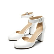 BURUDANI Womens High Heel Closed Toe Chunky Wedding Shoes Pumps