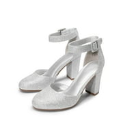 BURUDANI Womens High Heel Closed Toe Chunky Wedding Shoes Pumps