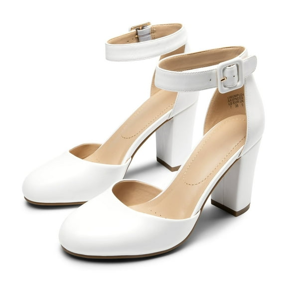 BURUDANI Womens High Heel Closed Toe Chunky Wedding Shoes Pumps