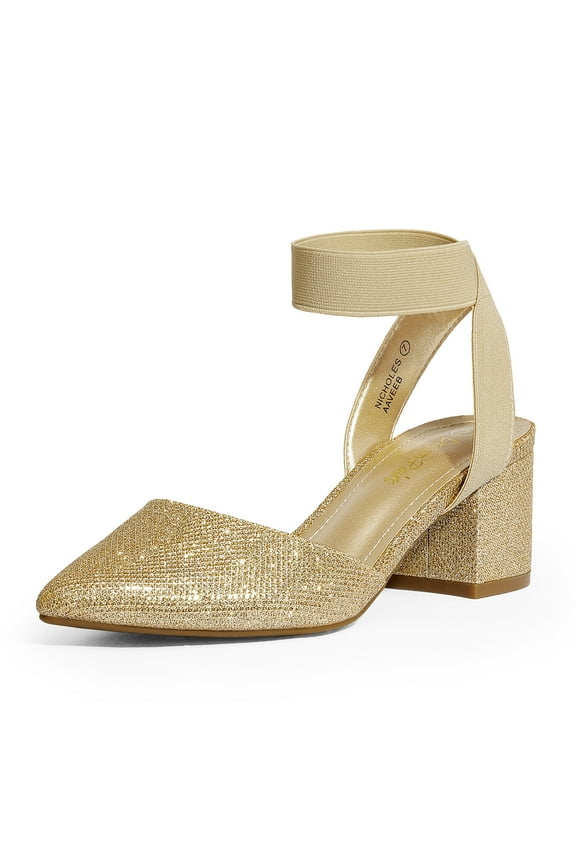 Womens Low Block Chunky Heel Ankle Strap Dress Pumps Shoes