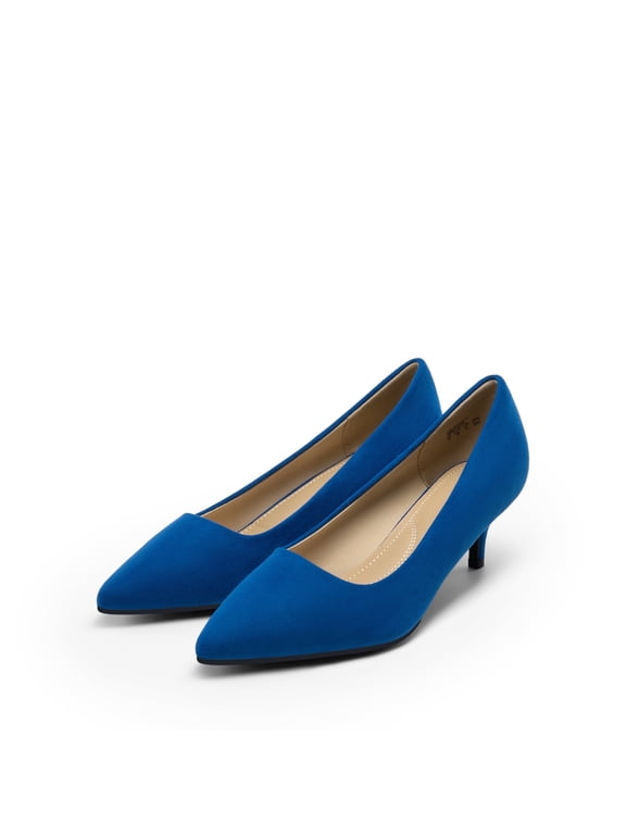 Womens Low Heel Stiletto Pump Shoes Round Toe Slip On Dress Work Party Shoes