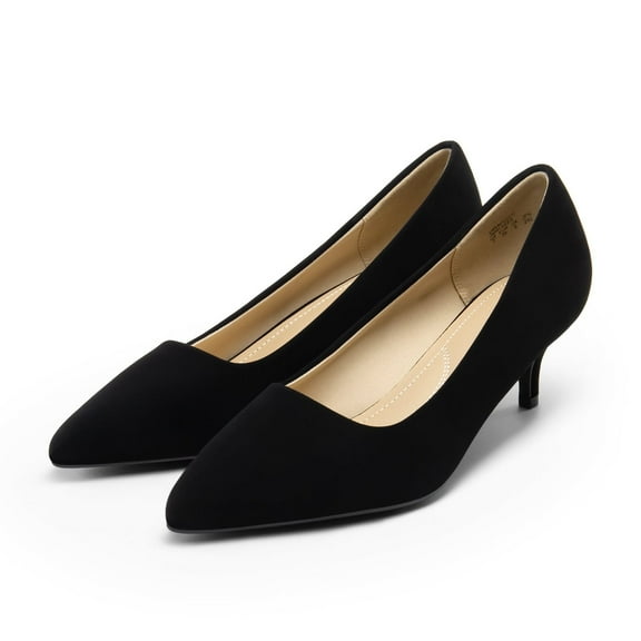 BURUDANI Womens Low Heel Stiletto Pump Shoes Round Toe Slip On Dress Work Party Shoes
