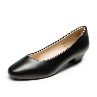 BURUDANI Women Fashion Heel Pump Shoes Low Chunky Slip On Round Toe Shoes Comfort Pumps for Work