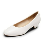 BURUDANI Women Fashion Heel Pump Shoes Low Chunky Slip On Round Toe Shoes Comfort Pumps for Work