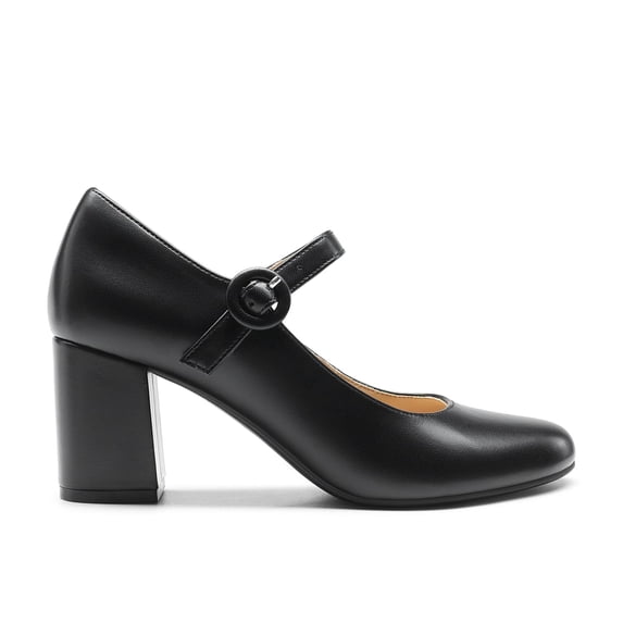BURUDANI Womens Mary Jane Shoes Chunky Heel 2.76 Inch - Round Toe Vintage Office Work Pumps - Comfortable Low Block Heels Dress Shoes for Women