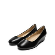 BURUDANI Women's Mid Wedge Heel Wide Pump Shoes Wide Available