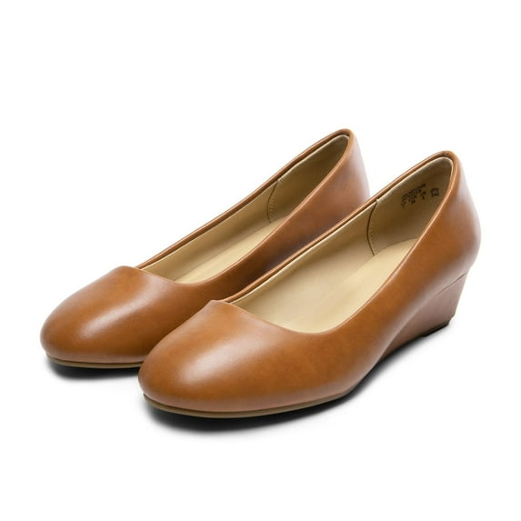 BURUDANI Women's Mid Wedge Heel Wide Pump Shoes Wide Available