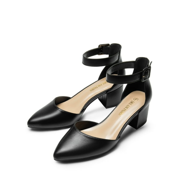 BURUDANI Womens Pointed Toe Low Chunky Heels Pump Shoes