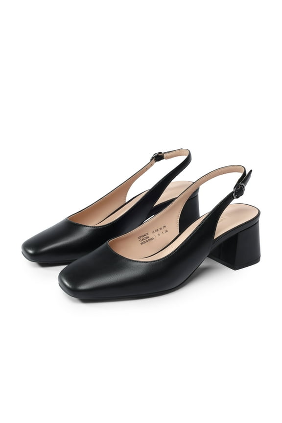 Womens Slingback Low Chunky Heels Pumps Square Toe Block Dress Shoes