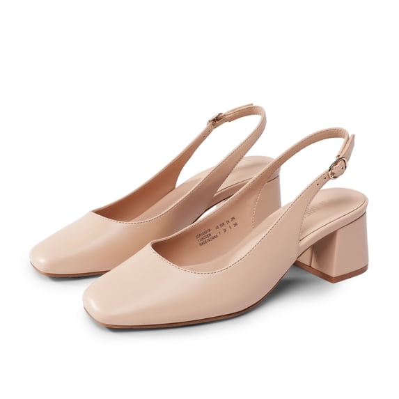 BURUDANI Womens Slingback Low Chunky Heels Pumps Square Toe Block Dress Shoes