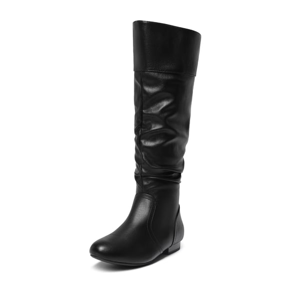 Dream Pairs Womens Wide Calf Faux Fur Slouchy Low Heel Side Zip Knee High Boots Wide Calf