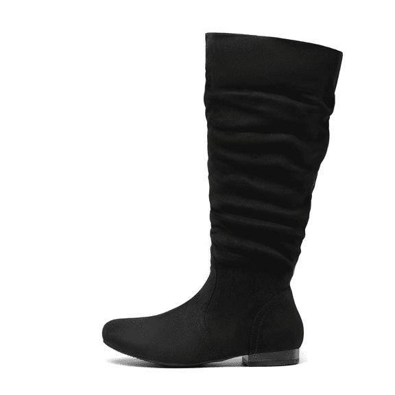 Dream Pairs Womens Wide Calf Faux Fur Slouchy Low Heel Side Zip Knee High Boots Wide/Calf/Black Size 8