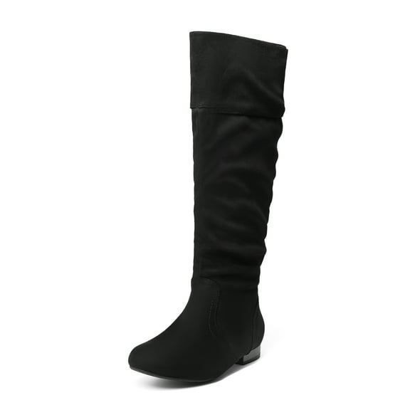 Dream Pairs Womens Wide Calf Faux Fur Slouchy Low Heel Side Zip Knee High Boots Wide/Calf/Black Size 8