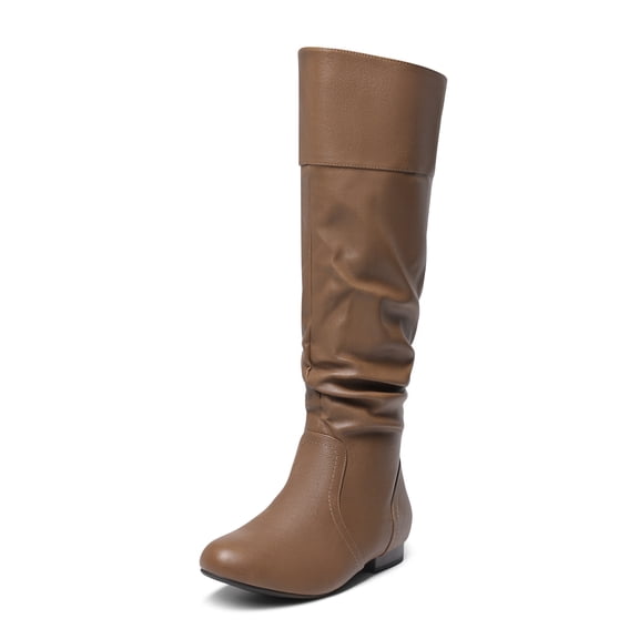 Dream Pairs Womens Wide Calf Faux Fur Slouchy Low Heel Side Zip Knee High Boots Wide/Calf/Camel Size 9.5