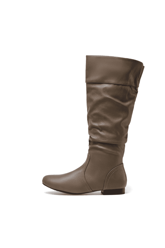 BURUDANI Womens Wide Calf Faux Fur Slouchy Low Heel Side Zip Knee High Boots Wide/Calf/Khaki Size 10