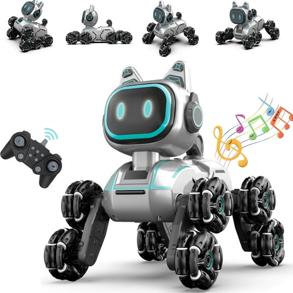 Burufy RC Robot Dog Toys for Kids,2.4Ghz 8WD RC Stunt Car with Music & Light,Electronic Pet Dog Gift for Boys Girls Kids 3+