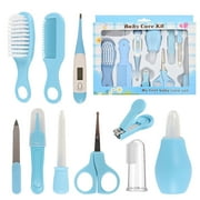 BUSATIA 10 in 1 Baby Healthcare and Grooming Kit,Safety Newborn Nursery Care Set, with Hair Brush Comb,Nail Clipper,Thermometer,Pacifier Clip,Nasal Aspirator for Newborn Infant Baby-Blue