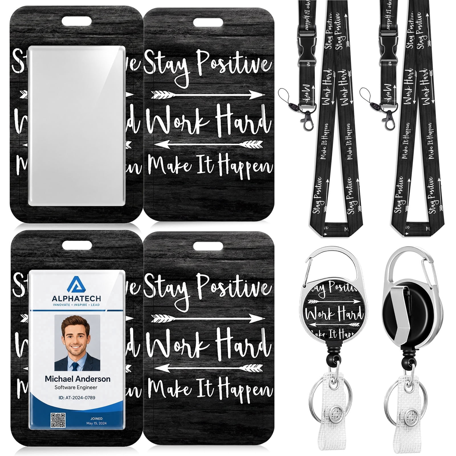 BUSATIA 2-Pack Retractable Badge Holder with Lanyard, Badge Reel ID ...
