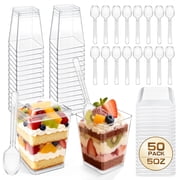 BUSATIA 50 Pack 5 oz Plastic Dessert Cups with Lids, Yogurt Parfait/Appetizer Cup with Lids for Party, Mini Dessert Cups with Spoons Dessert Shooter Cups for Pudding, Fruit and Ice Cream