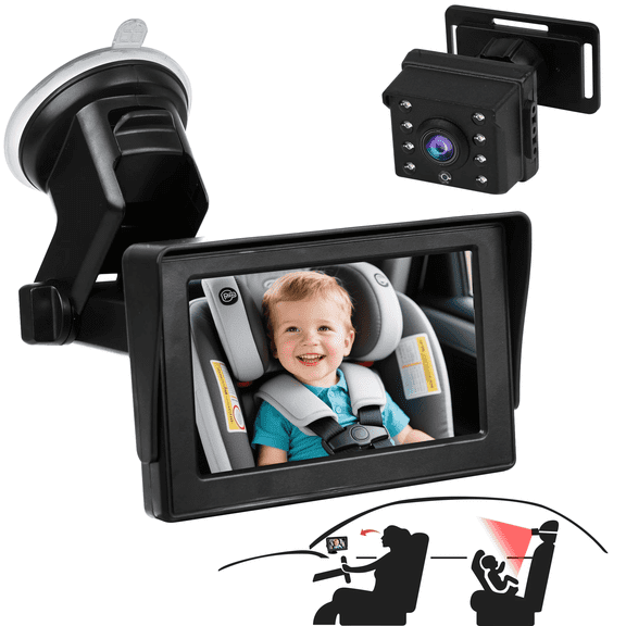 BUSATIA Baby Car Mirror, 4.3" HD Night Vision Function Car Mirror Display, Safety Car Seat Mirror Camera Monitored Mirror with Wide Crystal Clear View, Aimed at Baby, Easily Observe The Babys Move