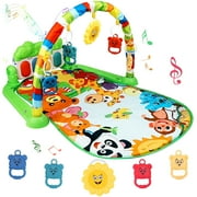 BUSATIA Baby Gym Play Mat for Babies Tummy Time Mat,Play Music and Lights Piano Playmat Activity Gym for Baby Boy Girl, Infant Toddler Activity Center Toys, Baby Floor Newborn Play Mat,Green