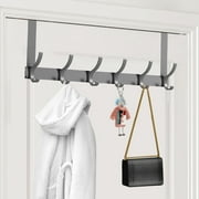 BUSATIA Bedroom Scratch-Proof Over-the-Door Towel Hook Rack with 6 Dual Coat Hooks, Gray