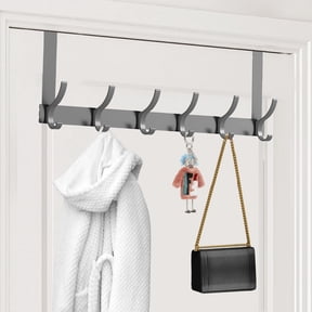 BUSATIA Bedroom Scratch-Proof Over-the-Door Towel Hook Rack with 6 Dual Coat Hooks, Gray