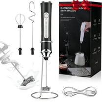 BUSATIA Black Handheld Milk Frother Wand for Coffee, Rechargeable Electric Whisk with 3 Heads 3 Speeds Drink Mixer Coffee Frother For Latte, Cappuccino, Hot Chocolate, Egg