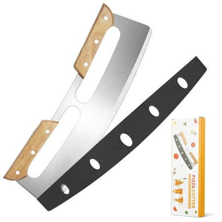 BUSATIA Blade Guard Pizza Cutter Rocker with Wooden Handles & Stainless Steel Pizza Knife