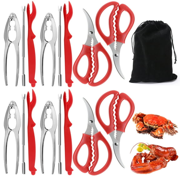 BUSATIA Crab Crackers and Tools Set , 17-piece Seafood Tools Set includes 4 Crab Crackers, 4 Lobster Shellers, 4 Crab Leg Forks/Picks and 4 Seafood Scissors-Nut Cracker and Storage Bag