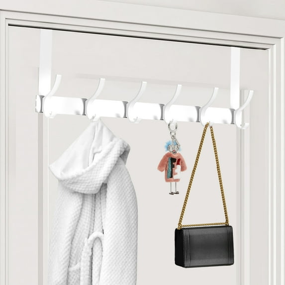 BUSATIA Over The Door Hook,Over Door Towel Rack with 6-Dual Coat Hooks,Door Hanger,Door Coat Hanger,Over The Door Coat Rack,Door Hooks for Hanging Clothes,Back of Door,White