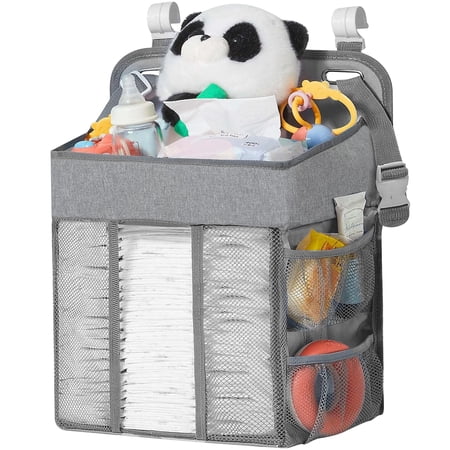 BUSATIA Hanging Diaper Caddy Organizer,Changing Table Diaper Organizer,Baby Hanging Diaper Stacker Nursery Caddy Organizer for Cribs Playyard Baby Essentials Storage,Diaper Holder Organizer