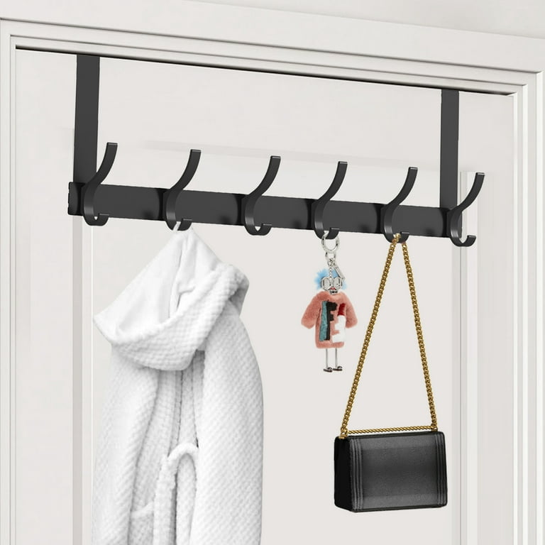 WEBI Over The Door Hook Door Hanger,Over The Door Towel Rack with 6 Coat  Hooks for Hanging,Door Coat Hanger Towel Hanger Over Door Coat Rack,Black