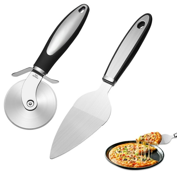 BUSATIA Pizza Cutter Set 2 Pieces Stainless Steel Accessories Wheel Pizza Knife Super Sharp & Large 11 inch Pizza Spatula Pizza Knife & Pizza Spatula Kit Easy to Clean