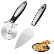 BUSATIA Pizza Cutter Set 2 Pieces Stainless Steel Accessories Wheel Pizza Knife Super Sharp & Large 11 inch Pizza Spatula Pizza Knife & Pizza Spatula Kit Easy to Clean